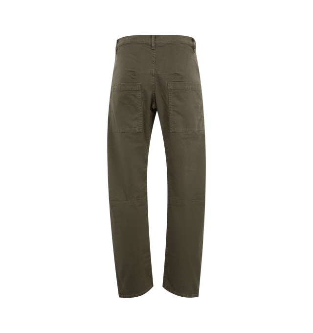 Image 2 of 3 - GREEN - Nili Lotan Emerson Pants have a mid-rise with a relaxed fit, a curved silhouette, knee seams, inseam gussets, front slash pockets, back patch pockets, and belt loops. 98% cotton, 2% elastane. Made in USA.  