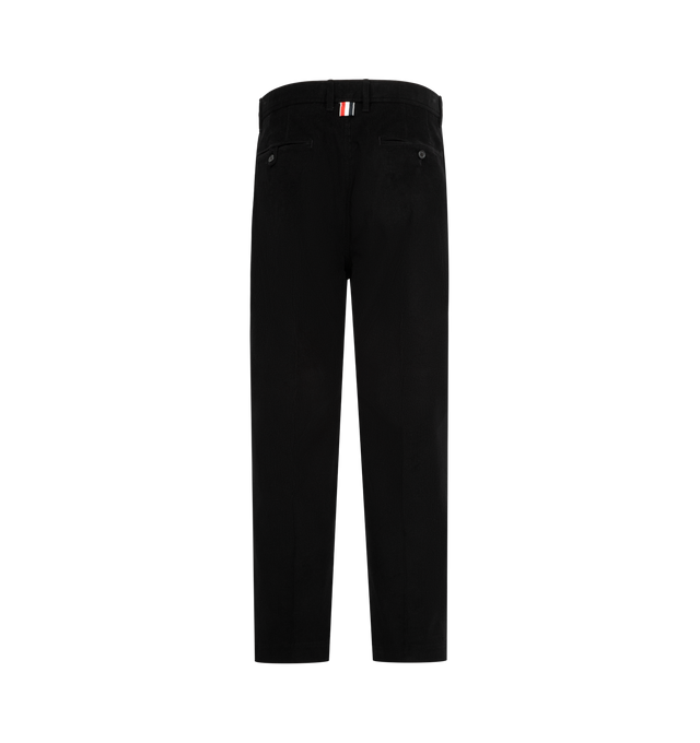Image 2 of 3 - BLACK - THOM BROWNE Narrow Wale Corduroy Trousers featuring twin-needle stitching, tonal finishing, tab closure with zip fly, slip hand pockets, buttoned back welt pockets and signature striped grosgrain loop tab. 100% cotton. Made in Italy. 
