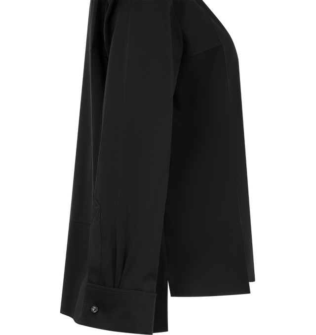 Image 3 of 3 - BLACK - Bottega Veneta Womens Lightweight Crafted of lightweight wool twill, Bottega Venetas shirt features an Intrecciato leather collar, long sleeves with button cuffs, and luxe Italian craftsmanship. Spread collar Long sleeves, button cuffs Button-front closure 100% wool Collar: 100% leather. Made in Italy. 