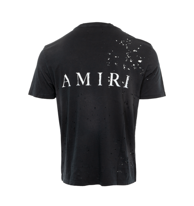 Image 2 of 3 - BLACK - AMIRI Washed Shotgun Tee featuring logo print at the chest, logo print to the rear, distressed, crew neck, short sleeves and straight hem. 100% cotton.  