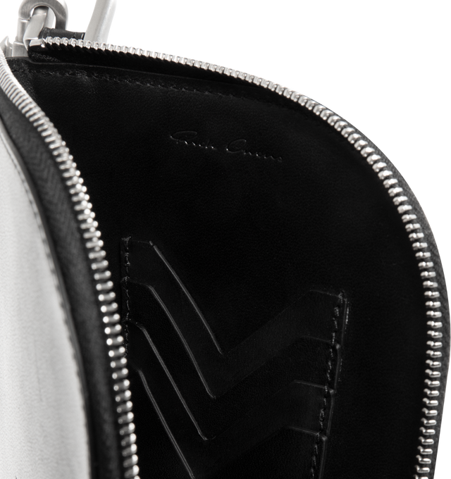 Image 3 of 3 - BLACK - RICK OWENS Neckwallet featuring waxed and vegetable-tanned grained calfskin leather wallet, detachable leather lanyard, logo embossed at face, zip closure, unlined and logo-engraved silver-tone hardware. H7" x W4.25" x D0.5". Calfskin. 
