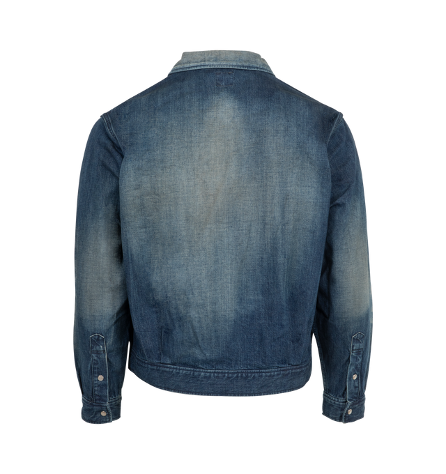 Image 2 of 2 - BLUE - FULLCOUNT Hollywood Dude Denim Jacket H.W featuring pearl button closure, flap pockets on chest, long sleeves and collar. 100% cotton.  