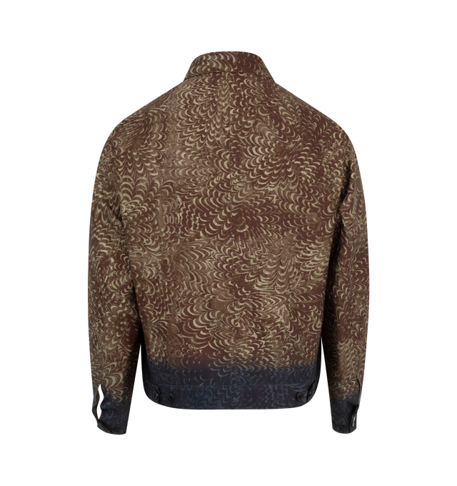 Image 2 of 2 - BROWN - Dries Van Noten Printed Workwear Jacket has a point collar, a 2-way zip front closure, front patch pockets, button cuffs, adjustable side waist button tabs, and a chest zip pocket. Lined. 51% cotton, 49% viscose. 