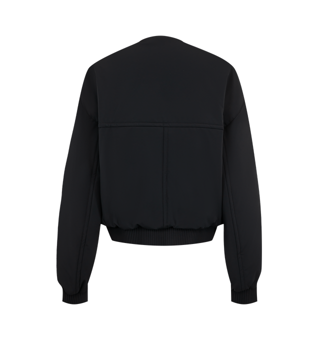 Image 2 of 4 - BLACK - Khaite Womens Cropped Bomber Jacket is crafted from double-face technical nylon. Features a cropped silhouette, front zip closure, rounded shape, signature armhole seaming, topstitched detailing, elasticized cuffs and hem, and in-seam side pockets. Main Material: 57% Nylon, 27% Polyurethane, 16% Elastane. Made in Italy. 