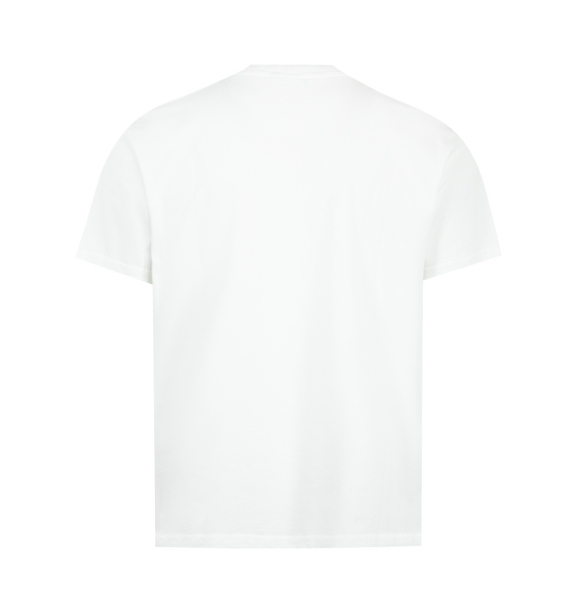 Image 2 of 2 - WHITE - LE PERE Embroidered Flower T-Shirt featuring a classic white tee, an abstract, textured red rosette embroidered on the chest with 'le PRE' lettering, short sleeves and crew neck. 100% cotton. Made in Portugal. 