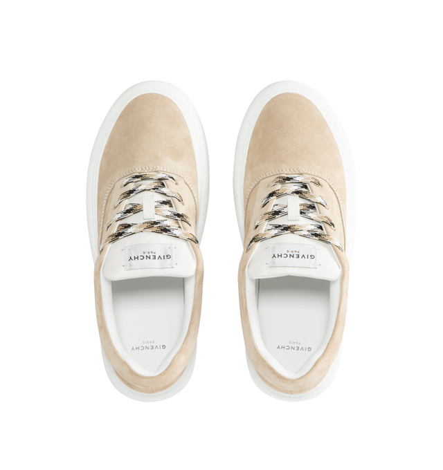 Image 5 of 5 - NEUTRAL - GIVENCHY New City Sneakers featuring suede upper, low top sneakers, logo throughout, lace up closure and gum rubber sole. 