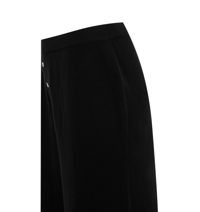 Image 3 of 3 - BLACK - Guest In Residence women's loungewear pant with a relaxed fit, straight leg, elastic waistband and front three-button placket faux closure. Crafted from 100% Cashmere light-weight knit. Premium cashmere sourced from inner Mongolia, manufactured in China. 