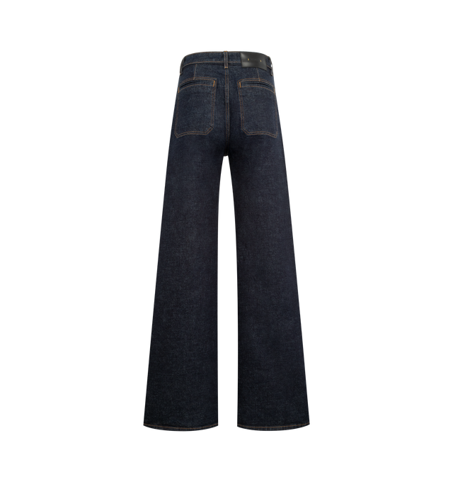 Image 2 of 3 - BLUE - KHAITE Delmonico Jean featuring welted patch pockets at front, high-waisted silhouette, wide-leg cut and an embossed button of antiqued nickel. 98% cotton, 2% polyurethane. Made in the USA. 
