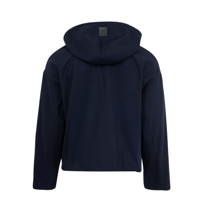 Image 2 of 4 - NAVY - LOEWE Hooded Jacket in lightweight compact cotton twill featuring a removable hooded collar, adjustable hem, relaxed fit, regular length, concealed rib knit cuffs, leather chest patch pocket, zipped welt pockets and unlined. Cotton. Made in Italy. 
