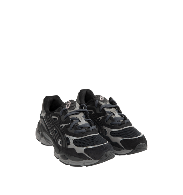 Image 2 of 5 - BLACK - ASICS Mens GEL-NYC Sneakers feature a breathable mesh upper with suede overlays inspired by early-2000s running styles. Designed with rearfoot and forefoot GEL cushioning, GEL-CUMULUS 16 midsole tooling for responsive comfort, lace-up closure, and a durable rubber outsole for everyday traction. Upper: Mesh and Suede; Midsole: GEL Cushioning and GEL-CUMULUS 16 Tooling; Outsole: Rubber. Imported 