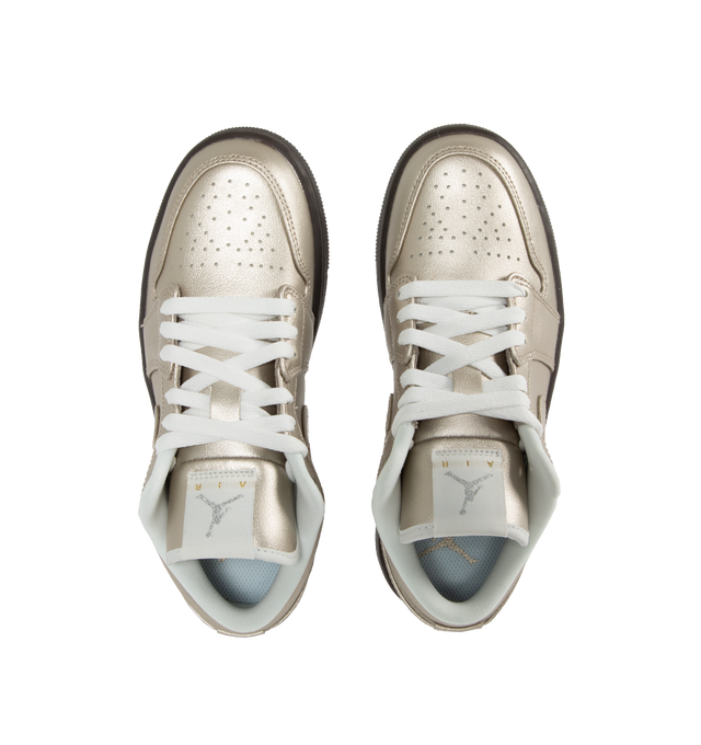 Image 5 of 5 - SILVER - Air Jordan 1 Low SE Sneakers are a lace-up style with perforated toes, Nike Air cushioning, and premium leather.  