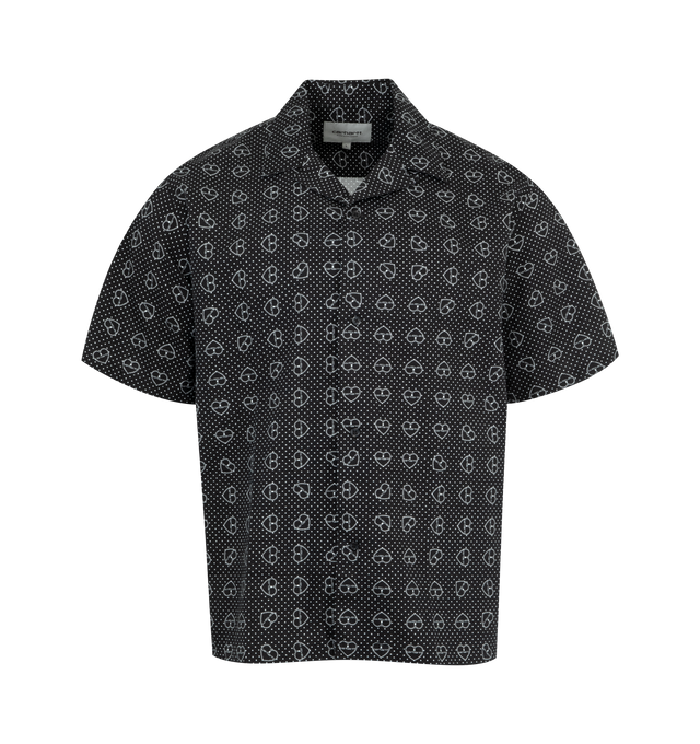 Image 1 of 2 - BLACK - CARHARTT WIP Furoshiki Shirt featuring loose fit, short sleeves, all-over print, button front closure and flag label. 100% cotton. 