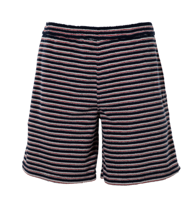MULTI - MARNI Stripe Shorts featuring horizontal stripe print, elasticated waistband, slip-on style, above-knee length and straight hem. 57% polyester, 43% cotton.
