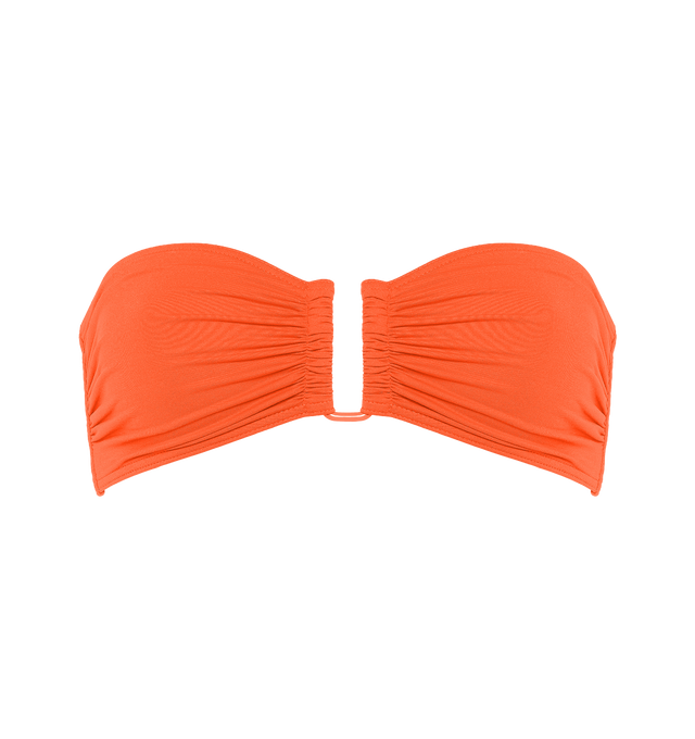 Image 1 of 6 - ORANGE - ERES Show Bandeau Bikini Top featuring bust shirring at front and sides, U-shaped metal link between cups, side stays and branded large back clasp. 84% Polyamid, 16% Spandex. Made in Italy. 