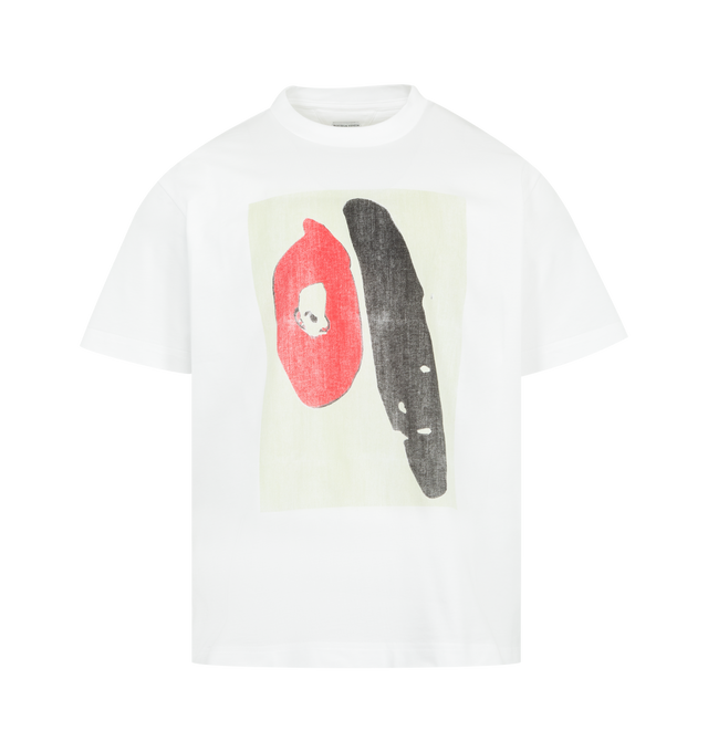 Image 1 of 2 - WHITE - BOTTEGA VENETA Cotton Jersey Printed T-Shirt featuring lightweight cotton jersey, abstract face print, short sleeves, crew neck and regular fit. 100% cotton. Made in Italy.  