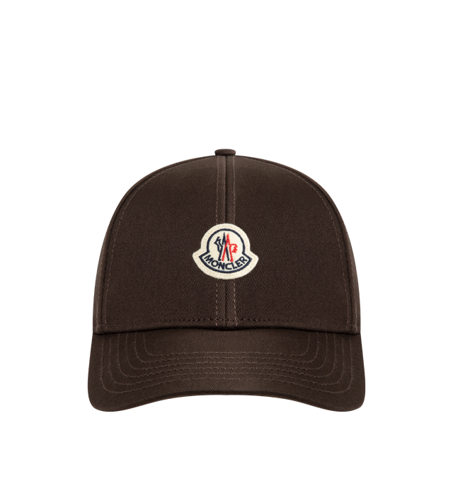 Image 1 of 2 - BROWN - Moncler Mens Cotton Gabardine Baseball Cap is crafted from cotton gabardine. Features a cotton canvas lining, adjustable back strap, embroidered logo, and signature logo patch. Base Fabric: 100% Cotton; Lining: 100% Cotton. Made in China. 