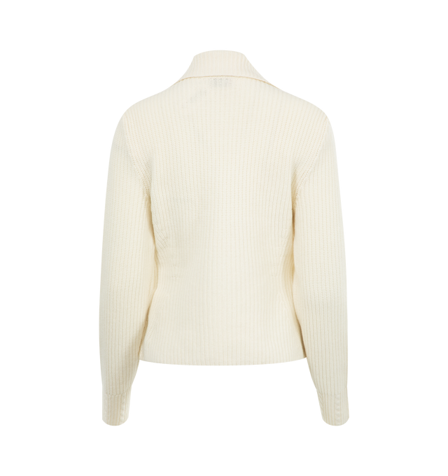 Image 2 of 3 - WHITE - MONCLER Padded Cardigan featuring down-filled front, zipper closure, front pockets and knit sleeves and back. 