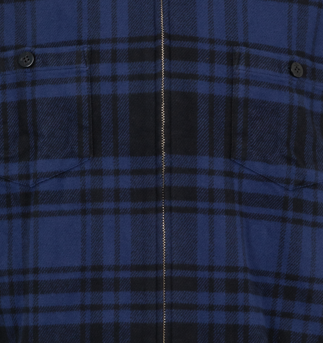 Image 3 of 3 - BLUE - Noah heavyweight double brushed flannel shirt with full front zip closure, pointed collar, front chest patch pockets with anchor button closures, back yoke, and barrel cuffs. 100% Cotton Twill. 