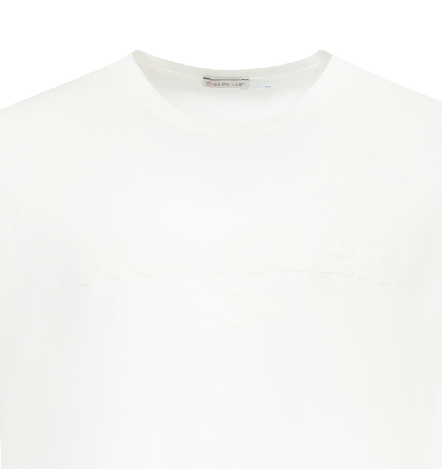 Image 2 of 2 - WHITE - MONCLER Logo T-Shirt featuring crew neck, short sleeves and tonal logo on front. 100% cotton.  