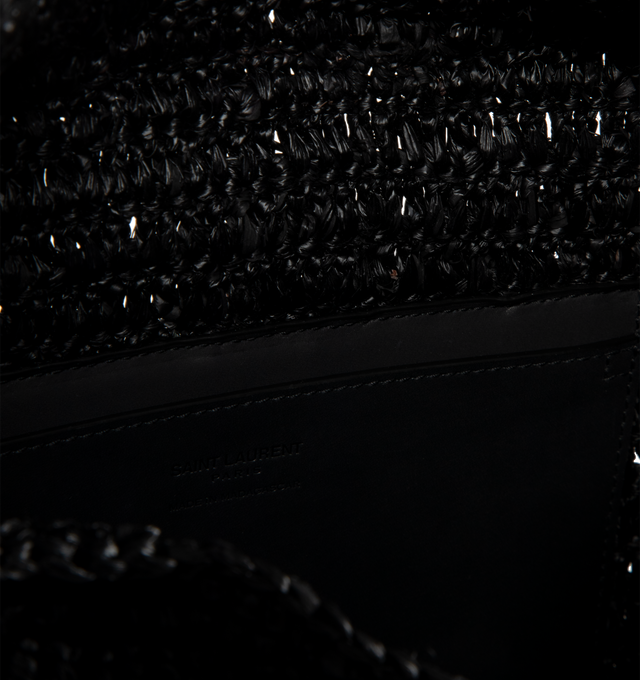 Image 3 of 3 - BLACK - SAINT LAURENT Cassandre Large Envelope Pouch in Raffia featuring magnetic snap closure decorated with the cassandre, natural woven raffia and bronze-tone hardware. Raffia. 11.6" x 7.1" x 1.8". Made in Madagascar. 