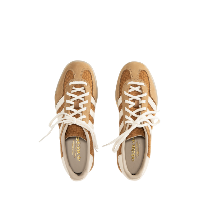 Image 5 of 5 - BROWN - ADIDAS Gazelle Indoor Sneaker featuring cotton-weave upper with butter-soft nubuck overlays, regular fit, 3 stripes on side, lace closure, leather and textile lining and semi-transparent rubber outsole. 