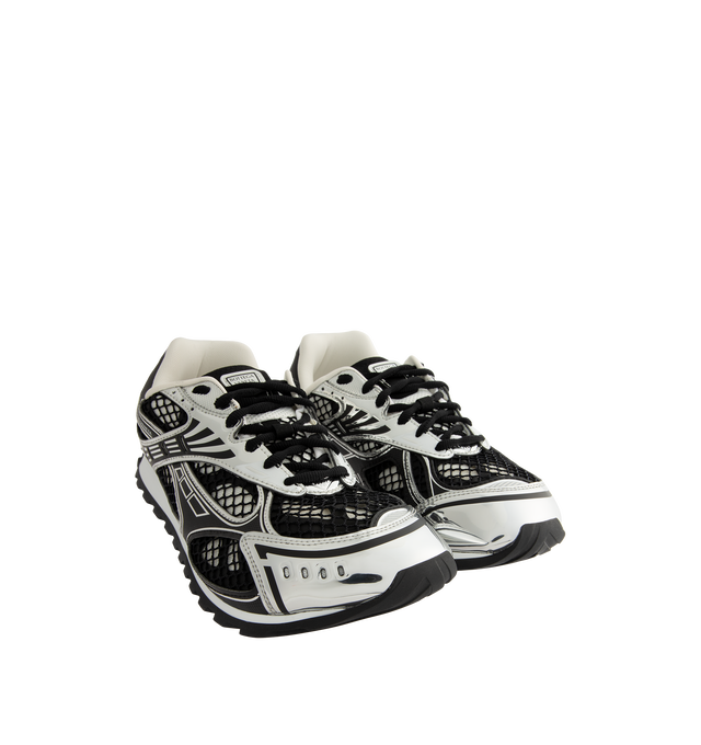 Image 2 of 5 - BLACK - Bottega Veneta Orbit Sneaker featuring mechanical textile upper, rubber sole, lace-up front, padded collar and tongue with Bottega Venneta logo detail at tongue. Made in Italy. 