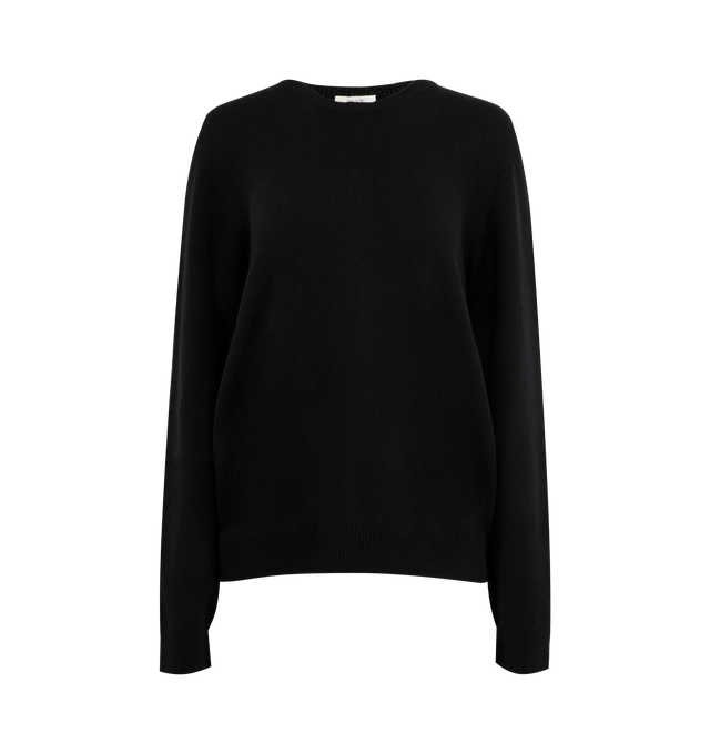 Image 1 of 2 - BLACK - THE ROW Jayad Sweater featuring classic crewneck, finely knit cashmere, straight fit, ribbed neckline, cuffs, and hem, and signature center back detail. 100% cashmere. Made in Italy. 