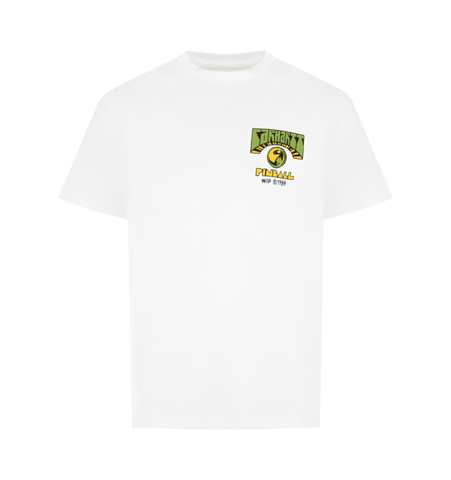 Image 1 of 2 - WHITE - CARHARTT WIP Pinball T-Shirt featuring a loose fit, crew neck, short sleeves, midweight organic cotton jersey and a graphic print appears on the chest. 100% cotton.  
