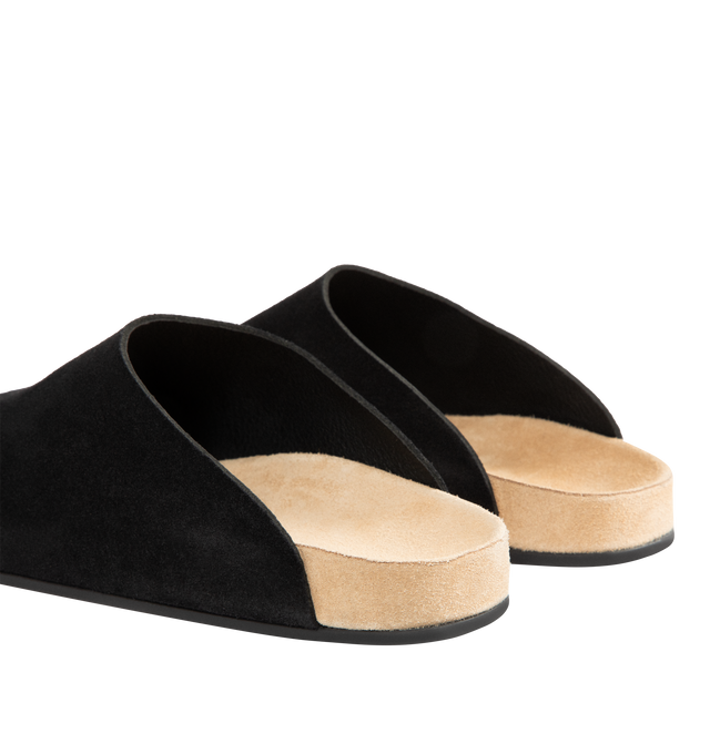Image 3 of 4 - BLACK - THE ROW Hudson Two Slip On Mule featuring relaxed slip-on shoe in natural calfskin suede with round toe, contoured footbed, and durable rubber sole. 100% calfskin leather. Made in Italy. 