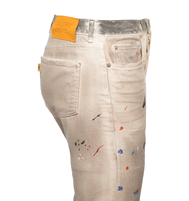 Image 2 of 3 - BROWN - GALLERY DEPT. HOLLYWOOD BLV 5001 featuring multicoloured denim, button fastenings, regular-straight leg, low-crotch style and paint splattered distressed. 100% cotton. 