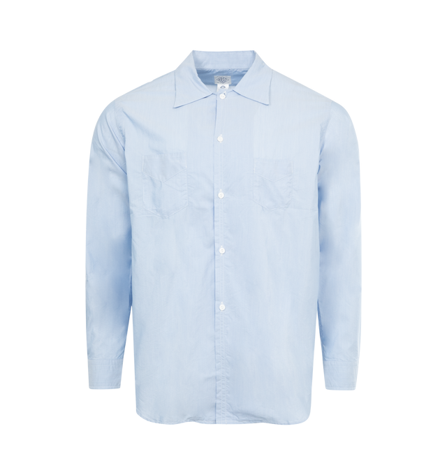 Image 1 of 2 - BLUE - POST O'ALLS  Neutra Shirt designs stemmed from the designer's aspiration to embody work shirts through the tailoring of dress shirts. Version 3, flaunting an open collar, has seamlessly embraced the air of a classic style. Its versatility shines as it delivers a polished impression when coupled with workwear, and a laid-back feel when paired with more tailored ensembles. Crafted from feather chambray 100% cotton. Made in Japan.  