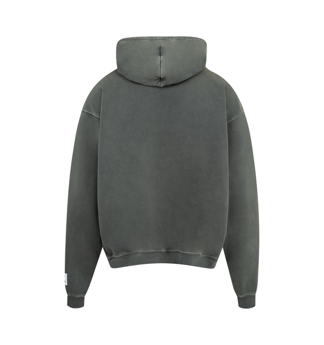 Image 2 of 3 - GREY - GALLERY DEPT Embossed Sweatshirt featuring hooded neckline, embossed logo print on front, kangaroo pocket, long sleeves, ribbed cuffs and hem and pullover style. Cotton. Made in USA. 