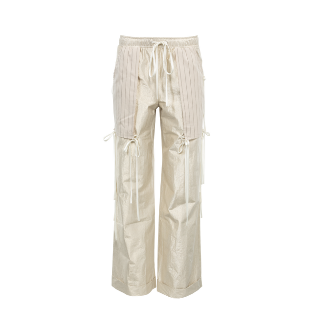 Image 1 of 4 - WHITE - CHRISTOPHER JOHN ROGERS Metallic Taffeta Drawstring Pant featuring straight leg trouser silhouette, an elasticized waist, cuffed hem, inside-out pockets in front and back and held up with satin ties. 67% cotton, 33% polyamide. 100% cotton. 