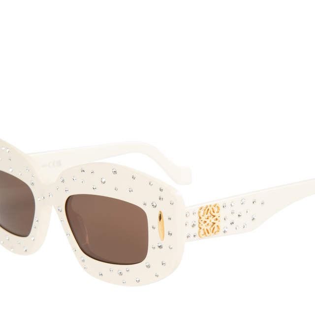 Image 3 of 4 - WHITE - LOEWE Screen sunglasses crafted in acetate with Swarovski crystal embellishments and an Anagram in a gold finish on the arm. 100% UVA/UVB protection. 