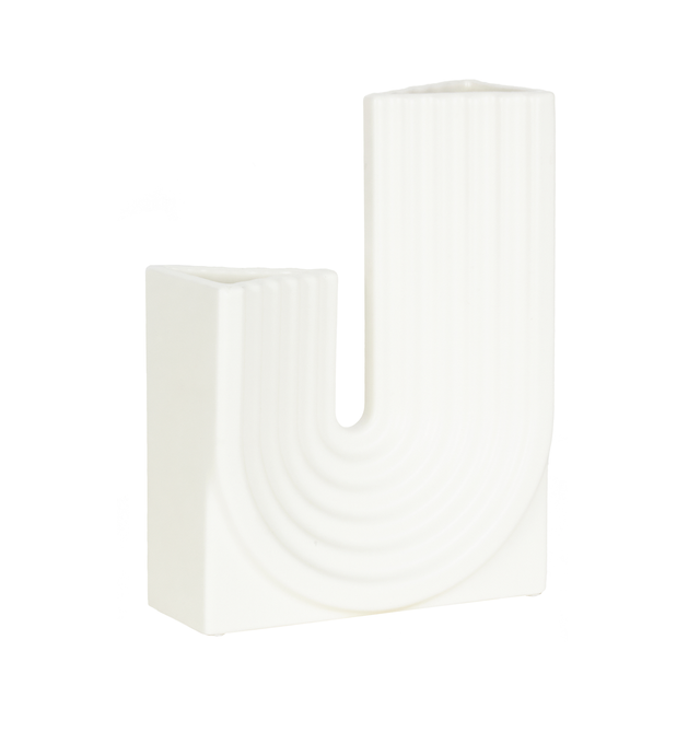 Image 2 of 4 - WHITE - Curves at Home Archway J Ceramic vase with top openings with two levels for dynamic floral arrangement. 23 x 17.5 cm. Each vase may vary slightly in colour, size, or shape due to the natural process of ceramic drying in the kiln. 