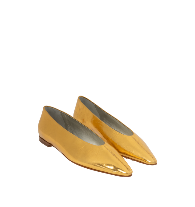 Image 2 of 4 - GOLD - BOTTEGA VENETA Sofia Ballerina featuring ballerina flat with supple construction in reflective goatskin and rubber injected leather outsole. Goatskin. Made in Italy. 