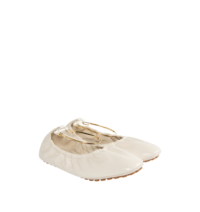 Image 2 of 2 - WHITE - FENDI Filo Ballerina Flats featuring gathered opening, metallic ankle strap, FF embellishment on the heel, suede sole with raised rubber inserts, glossy leather and gold-finish metalware. 100% calf leather. Interior: 100% lamb leather. Made in Italy. 