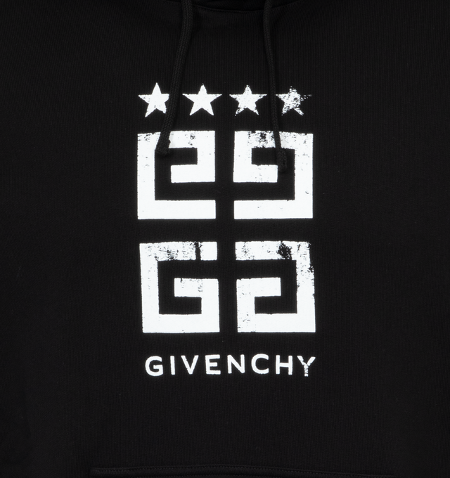 Image 3 of 3 - BLACK -  GIVENCHY 4G STARS SLIM FIT HOODIE features 4G Stars printed on the front with used effect and front kangaroo pocket. 100% cotton. 