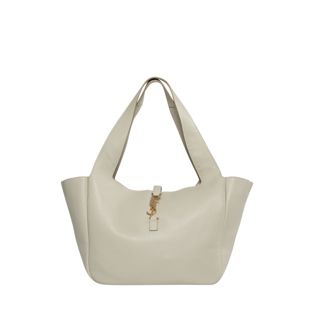 Image 1 of 3 - WHITE - SAINT LAURENT Le 5  7 Bea Shopping Bag featuring grained deerskin, lined in toanl suede, inner zip pocket, leather tab closure and inner ties to allow sides to be collapsed or expanded. 19.7" X 11" X 7.1". 100% deerskin. Made in Italy.  