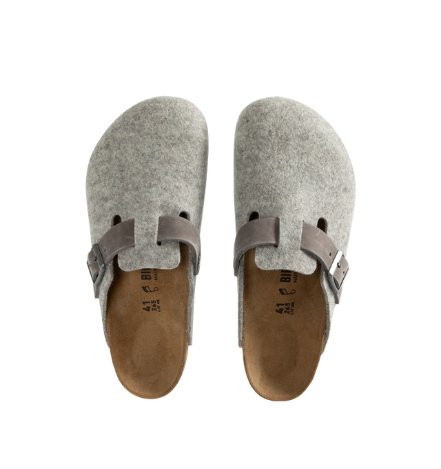 Image 4 of 4 - GREY - Birkenstock Boston Clogs have round toes, adjustable straps, cork and latex insoles, contoured footbeds, and EVA outsoles. Suede uppers and lining. Made in Germany.  