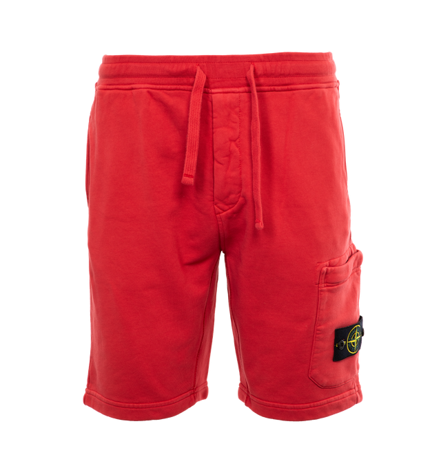 Image 1 of 4 - RED - STONE ISLAND Bermuda Shorts featuring regular fit, in-seam hand pockets, one back pocket with hidden snap fastening, patch pocket on the left leg bearing the Stone Island badge with hidden zipper closure, elasticized waist with outer drawstring and zipper closure. 100% cotton. 