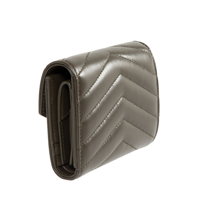 Image 2 of 3 - BROWN - SAINT LAURENT Multi Fold Wallet featuring chevron quilted overstitching, cassandre logo, leather lining, gold-toned hardware, snap-button closure, five card slots, one coin pocket, one bill compartment and one receipt compartment. 4.1 x 3.5 x 1.2 inches. Lambskin. Made in Italy.  