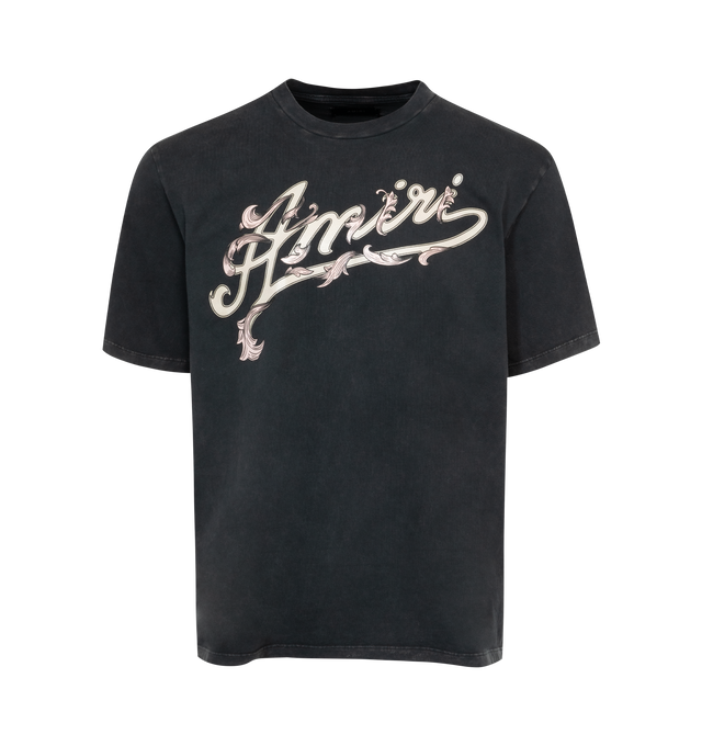 Image 1 of 2 - BLACK - AMIRI Filigree T-shirt featuring short sleeves, crew neck, straight hem and logo on front. 100% cotton. Made in Italy.