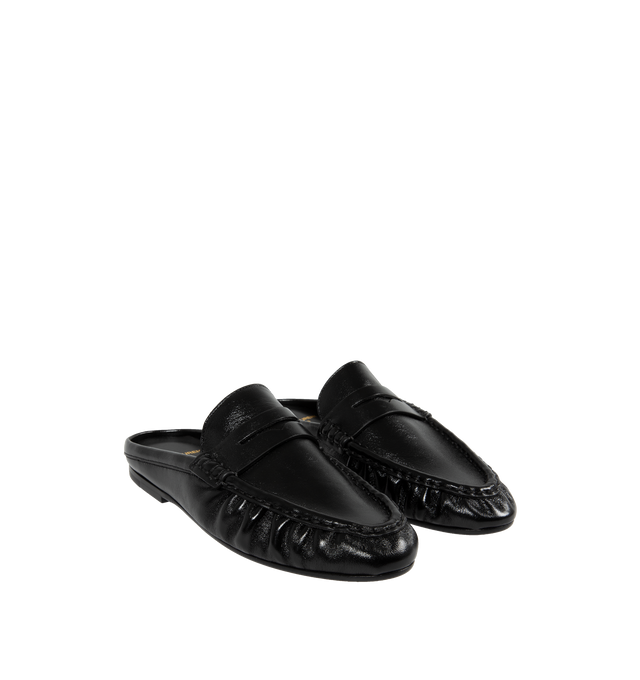 Image 2 of 4 - BLACK - SAINT LAURENT Le Loafer Penny Mules featuring a hand-stitched construction, slip on style and leather sole. Lambskin.  