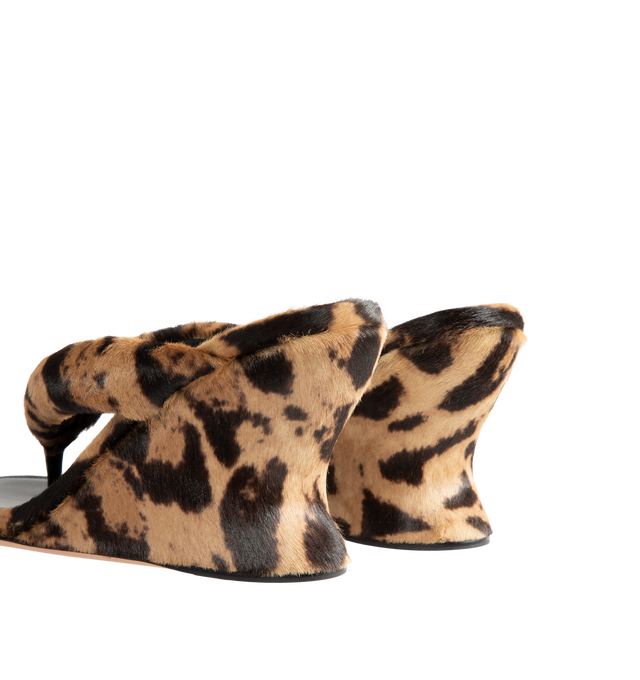 Image 3 of 4 - MULTI - Balenciaga Womens Gaeta Wedge Thong Sandals are crafted from ocelot-print calf hair. Feature a round toe, padded thong strap, slip-on design, wedge heel, and leather sole. Main Material: 100% Calf Hair Leather; Sole: Leather. Made in Italy. 