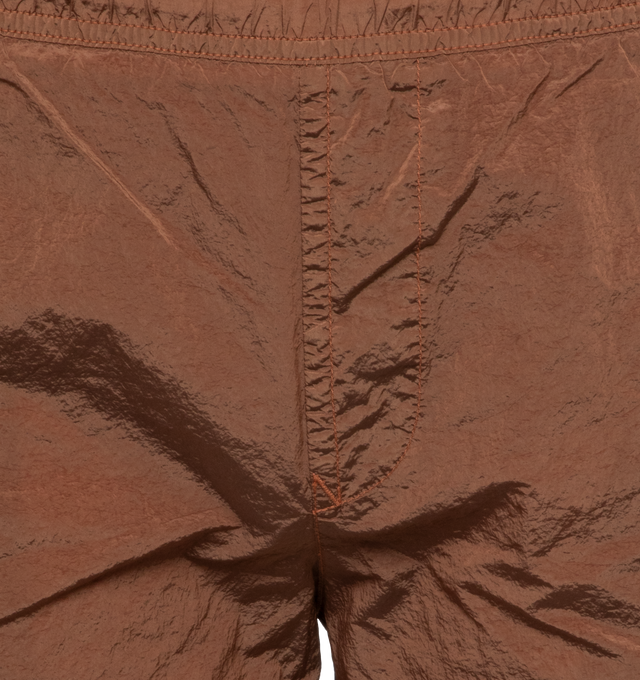 Image 4 of 4 - BROWN - STONE ISLAND Swimming Trunks featuring regular fit, slanting hand pockets, one back pocket with hidden zipper closure, Stone Island Compass patch logo on the left leg, inner mesh and elasticized waistband with inner drawstring. 100% polyamide/nylon. 