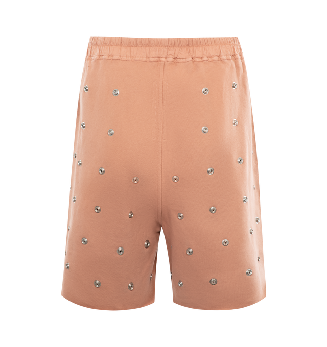 Image 2 of 3 - PINK - DRKSHDW Long Boxer Shorts featuring allover grommet embellishment, elasticized drawstring waist, side slip pockets, relaxed fit through wide legs and pull-on style. 100% cotton. Made in Italy. 