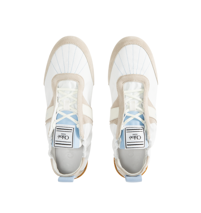 Image 5 of 5 - WHITE - CHLOE Kick Sneaker featuring nylon and suede in an ultra-light silhouette with a flexible recycled rubber sole for a second-skin effect, Chlo logo signs the side and the back loop and boxing-style Chlo label on the tongue. 