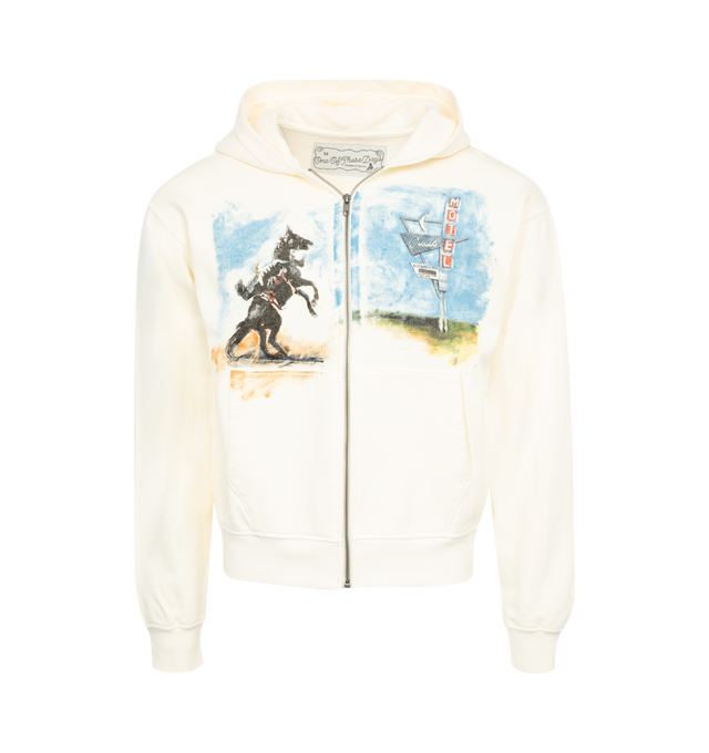 Image 1 of 2 - WHITE - ONE OF THESE DAYS As Time Goes By Hooded Sweatshirt featuring watercolor-graphic, front zip closure, fixed hood and kangaroo pocket. 100% cotton. 