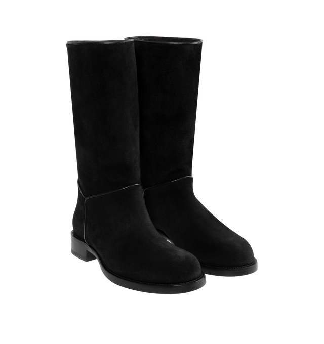 Image 2 of 4 - BLACK - THE ROW Nobilis Riding Boot featuring classic riding boot in silky polished leather with round toe and stacked heel. 1.4 in. heel. 100% calfskin leather. Lined in 100% leather. 